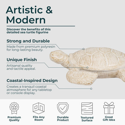 Sagebrook Home 10" Sea Turtle Figurine, Elegant Ivory Polyresin Décor