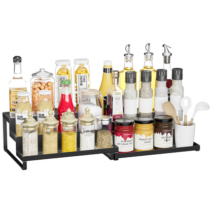 BOIVSHI Spice Rack Organizer for Cabinet, Expandable 3 - Tiered Spice Rack, Metal Spice Organizer, Spice Shelf Organizer for Cabinet, Countertop, Pantry, Cupboard, Black