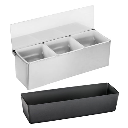 New Star Foodservice Multi-Compartment Restaurant-Grade Condiment Dispensers with 3 Compartments, Silver, Stainless Steel