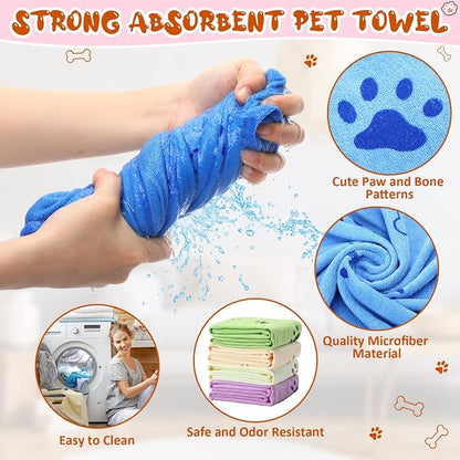 Irenare 12 Pack Dog Bath Towel Set 20'' x 39'' Microfiber Towels for Drying Dogs, Dog Drying Grooming Towel Absorbent Quick Soft Cat Shower Essential for Small Medium Puppy Pet(Multicolor)