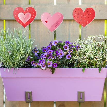 Briwooody 6 Pcs Valentine's Day Heart Planter Stake Hollow Heart Garden Metal Stake Sign Corrugated Plastic Valentine's Day Outdoor Decor for Indoor Outdoor Patio Plant Pot, Flower Bed(Classic Style)