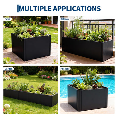 Garvee Square Metal Planter Box with Drainage Holes, 18"X18"X12" Heavy Duty Black Steel Outdoor Planter & Raised Garden Bed, Snap-on Assembly for Patio, Balcony, Garden