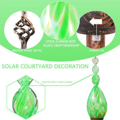 Naboher Solar Garden Lights Outdoor, Decorative LED Flame Garden Stakes, Hand Blown Glass and Outdoor Waterproof Glass Stakes (Green)
