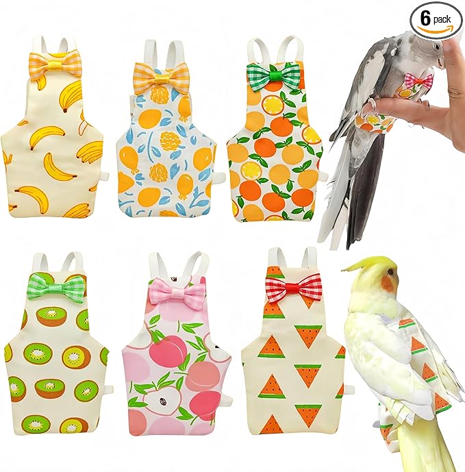 6Pcs Bird Diapers Bird Harness Flight Suits Diapers Reusable Parrot Nappy with Waterproof Inner Layer Washable Cute Urine Wet Suit Costume for Cockatiel Conure Budgie Macaw Parakeet,M