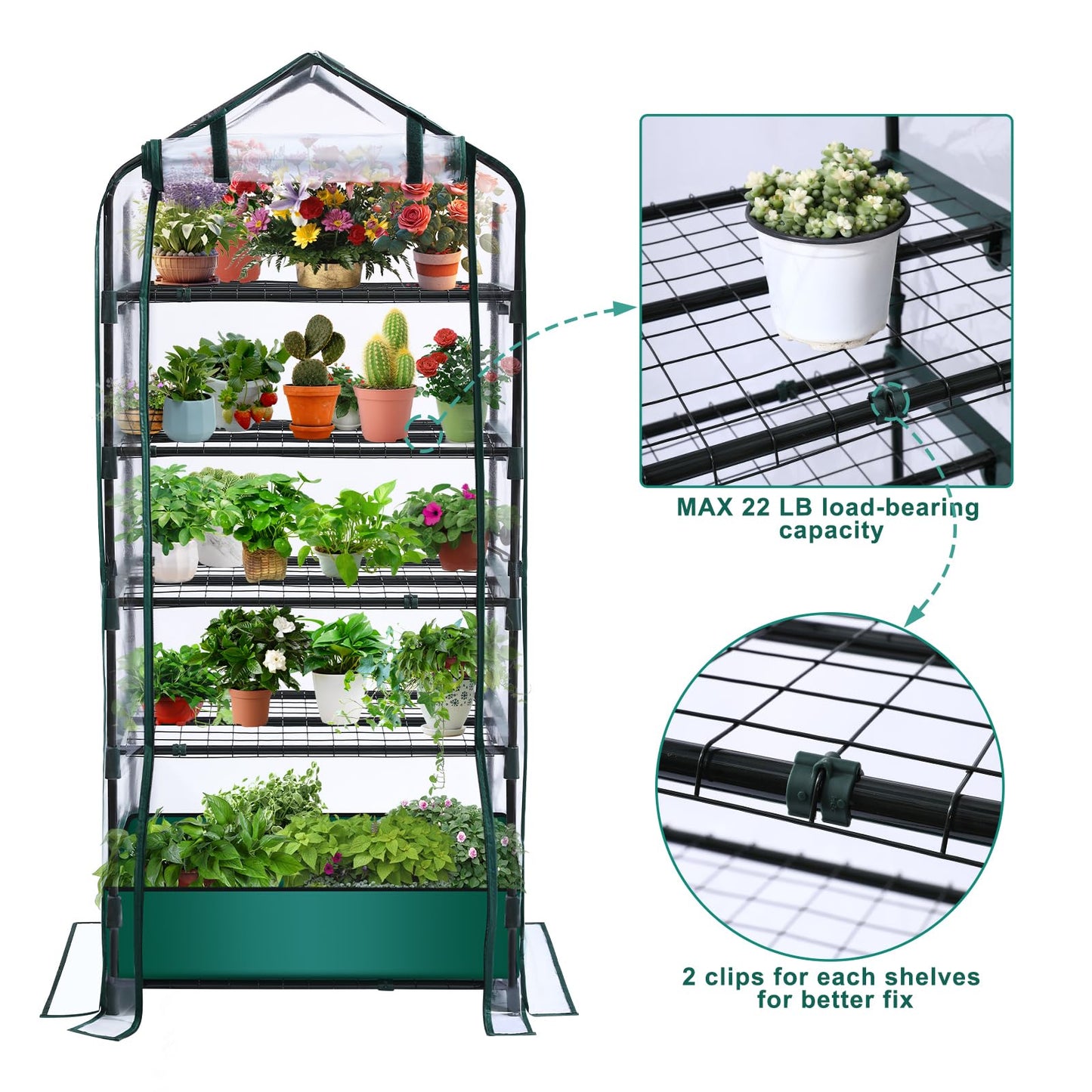 5 Tier Mini Greenhouse for Indoor Outdoor, Portable Green House with Durable PVC Cover and Shelves for Seedling, Heavy Duty Greenhouse with Waterproof Mat and Cover Tape, Gardening Gifts for Women Men