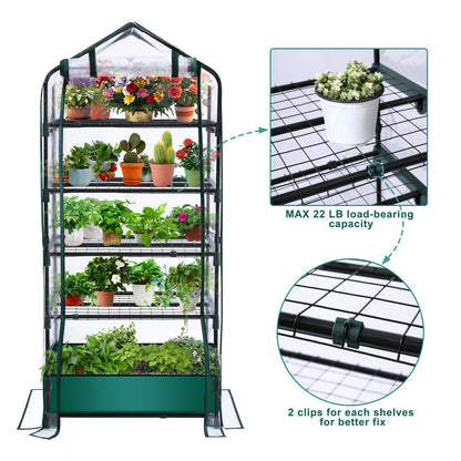 5 Tier Mini Greenhouse for Indoor Outdoor, Portable Green House with Durable PVC Cover and Shelves for Seedling, Heavy Duty Greenhouse with Waterproof Mat and Cover Tape, Gardening Gifts for Women Men