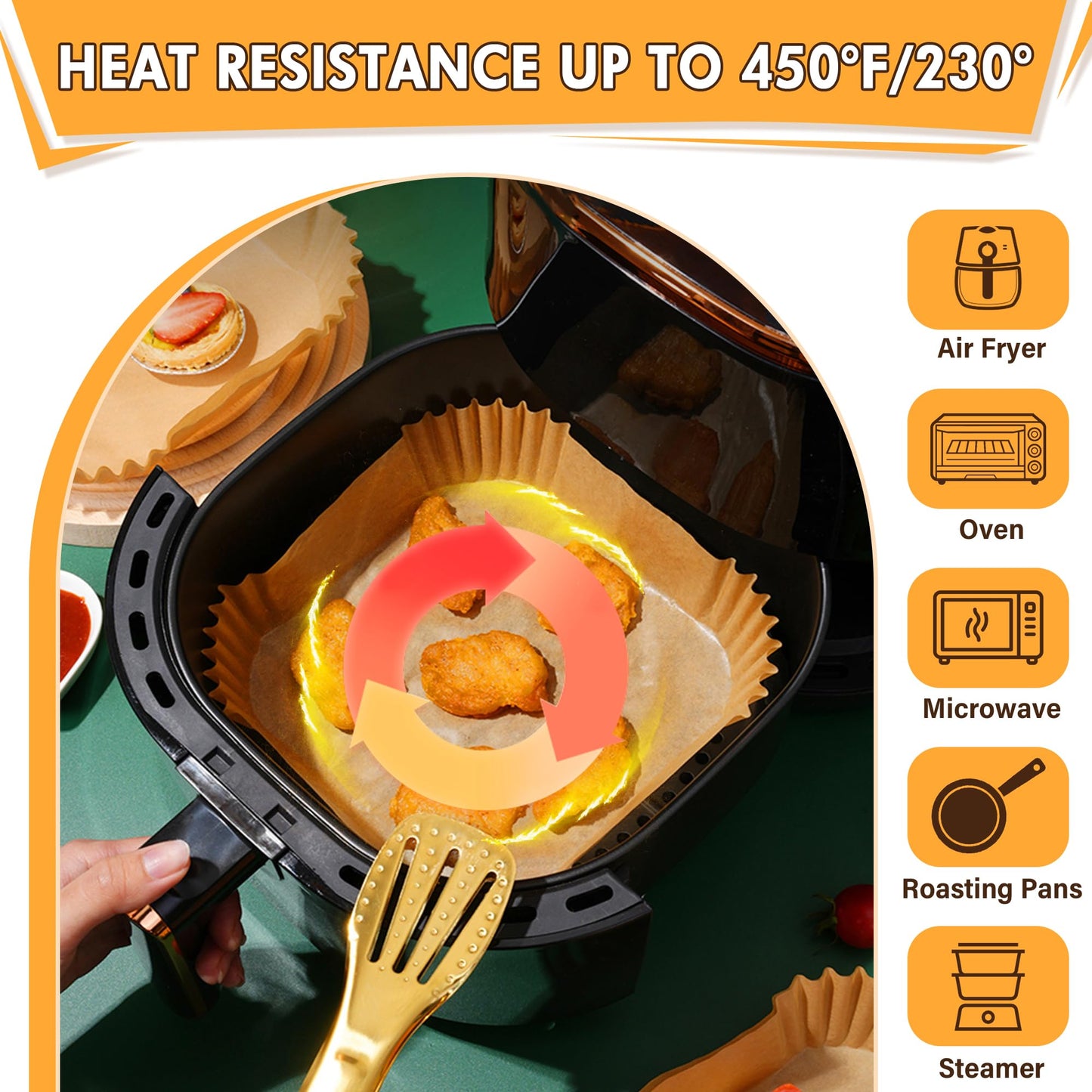 ReLuien 200pcs Air Fryer Liners Disposable, 8.7" Square Parchment Disposable Paper Liner for Air Fryer, Baking, Roasting and Microwave, Non-Stick liner Accessories