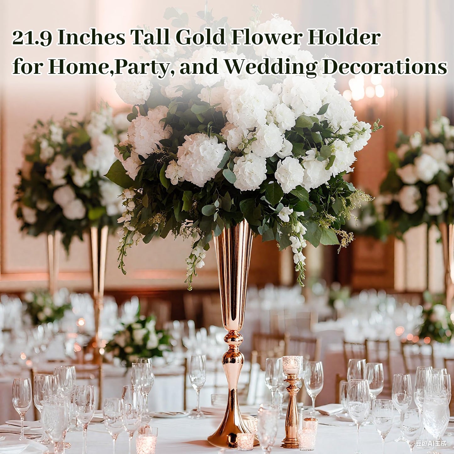Gold Vase for Wedding Centerpiece, 2Pcs Metal Trumpet Vase 22" Tall Flower Stand for Wedding Table Centerpiece Decoration Floral Arrangement for Reception Bridal Party Decor