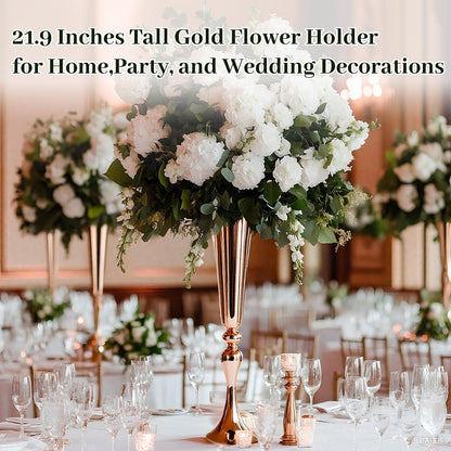 Gold Vase for Wedding Centerpiece, 2Pcs Metal Trumpet Vase 22" Tall Flower Stand for Wedding Table Centerpiece Decoration Floral Arrangement for Reception Bridal Party Decor