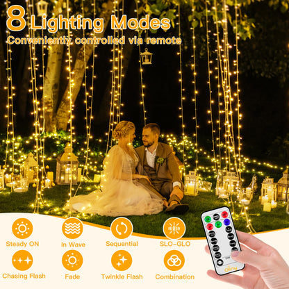 Ollny 400LED 131FT Christmas Lights Outdoor, Clear Wire Fairy Lights with Remote 3 Timer, Plug in 8 Modes String Lights for Bedroom Indoor Outside House Party Xmas Decorations, Warm White