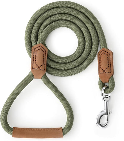 Mile High Life Leather Dog Leash, Heavy Duty Strong Genuine Leather Handle Rope Leash Soft and Comfortable for Small Medium Large Dogs (Olive Green, 48 Inch)