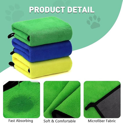 3 Pcs Dog Bath Towel Super Absorbent Puppy Drying Towel Microfiber Pet Grooming Towels for Medium Small Dogs Quick Dry Doggy Blanket, 24''x12''