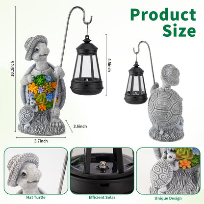 RS FURISON Solar Garden Outdoor Statue Turtle with Hanging LED Lantern —Outside Solar Turtle Decor for Garden,Home,Lawn,Yard, Balcony Ornament- Unique Housewarming Gifts