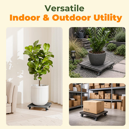 Jurax 14 Inch Wood Plant Caddy with Wheels – Heavy Duty Plant Dolly Holds Up to 286 lbs, 360° Lockable Casters, Rolling Plant Stand Indoor Outdoor for Large Pots – 2 Packs, Square-Rustic