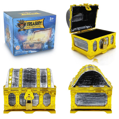 Dronside Kids Golden Frame Pirate Treasure Chest with Lock and Key, Treasures Collection Storage and Decorative Box for Kids Birthday Pirate Party Favors