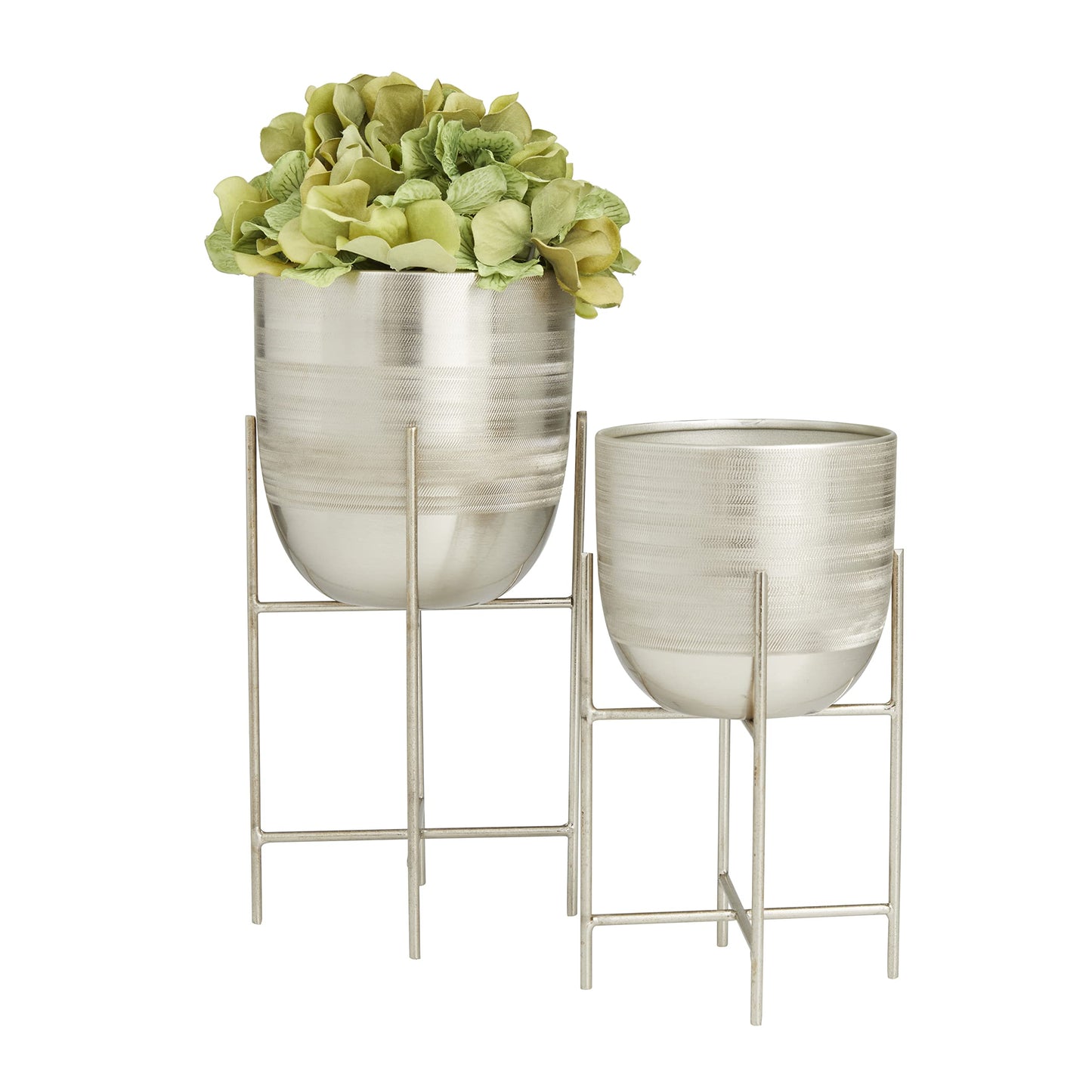 Deco 79 Metal Indoor Outdoor Planter Small Planter Pot with Removable Stand, Set of 2 Planters 6", 5"W, Silver