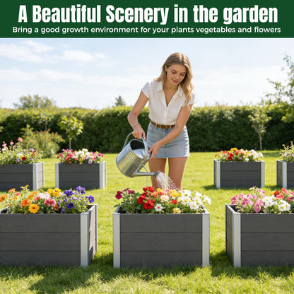 solaroxy Modern Metal Planter Box 27" L x 27" W x 17" H, Large Square Planter Box with Drainage Bottom, Morden Design Outdoor & Indoor Flower Planter for Balcony, Patio, Yard