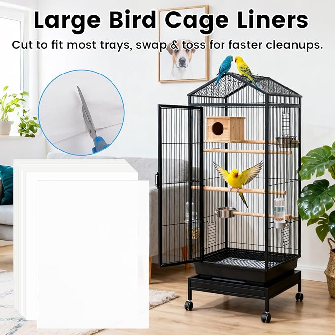 31.5x23.6in Bird Cage Liners - 200 Sheets Pre-Cut Disposable Cage Tray Liners, High Absorbent Non-Woven Pads for Parrots, Cockatiels and Small Animals