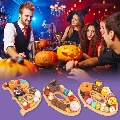 Nsoyos 3PCS Wooden Halloween Charcuterie Board Set - Boo Letters (with 14 Balloons) - Halloween Party Table Decoration & Food Tray Platter