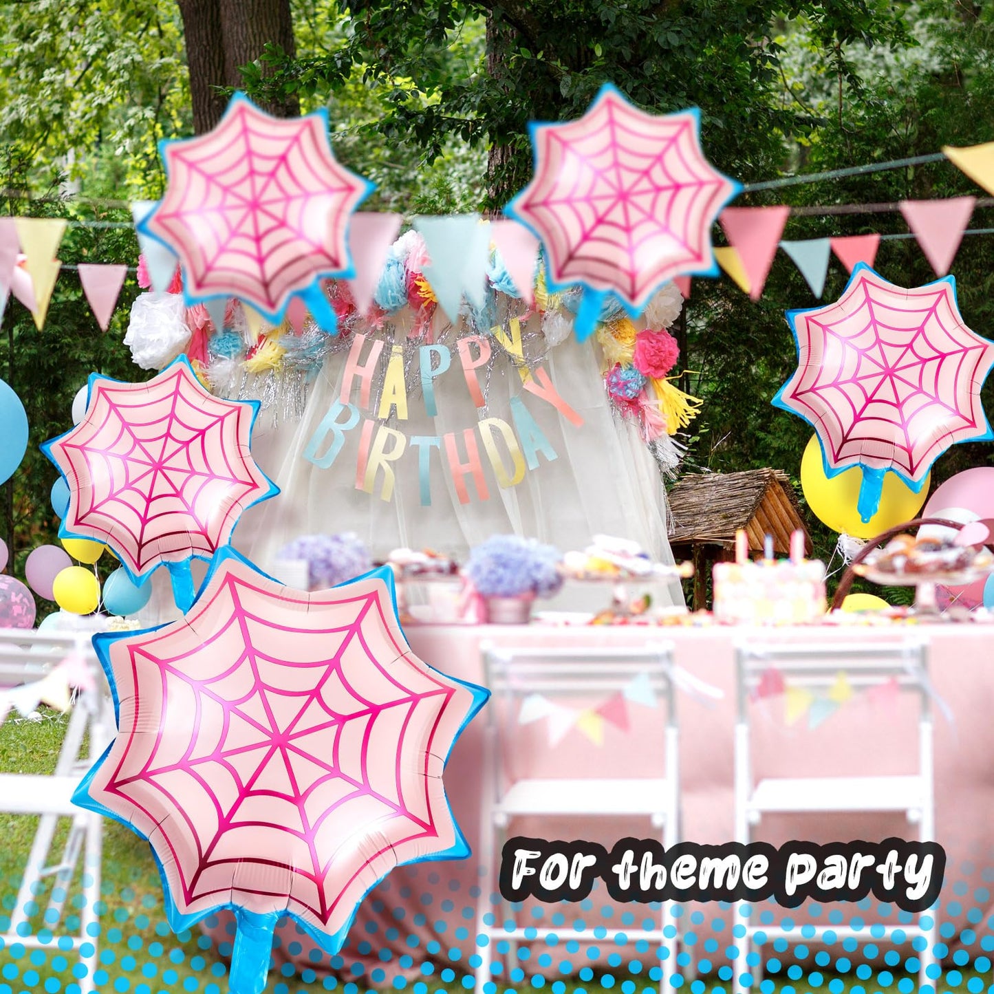 Soulchen 25" Spider Birthday Party Balloon Cartoon Characters Themed Party Decor Foil Large Spider Webs Balloons for Cartoon Carnival Theme Birthday Decorations(12 Pack,Pink)