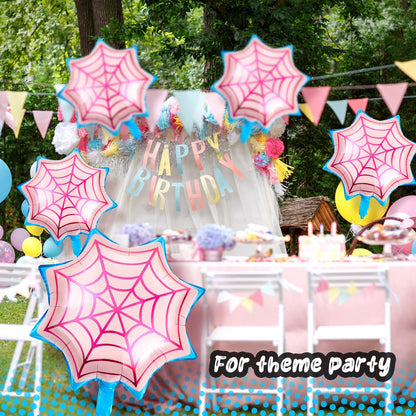 Soulchen 25" Spider Birthday Party Balloon Cartoon Characters Themed Party Decor Foil Large Spider Webs Balloons for Cartoon Carnival Theme Birthday Decorations(12 Pack,Pink)