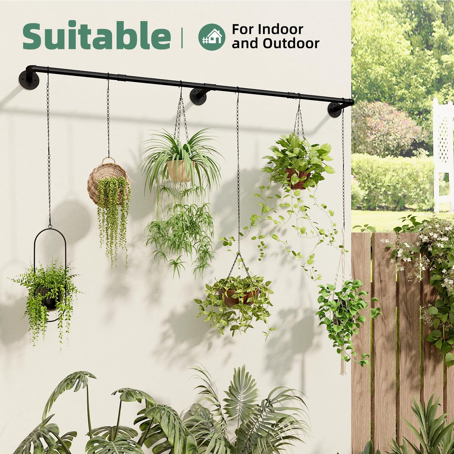 Galood Plant Hanger Indoor with 6 Hanging Chains Hanging Planters for Indoor Plants Hanging Plant Holder Window Plants Rod Black Metal Shelves(70.8 Inch Pot not Included