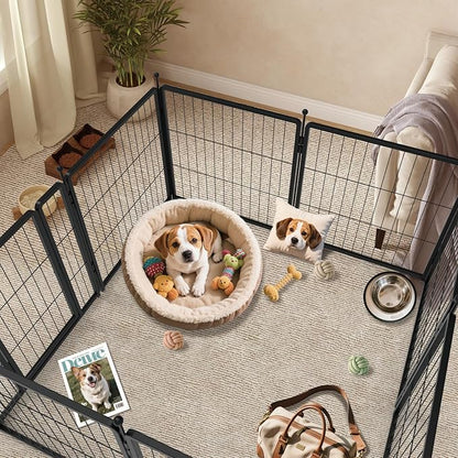 Dog Playpen Add-on 24 inch 4 Panels for Indoor & Outdoor Use – Heavy-Duty Metal Pet Fence with Ground Stakes, Rounded Ball Tops for Safety, Stable & Foldable Design, Easy to Assemble