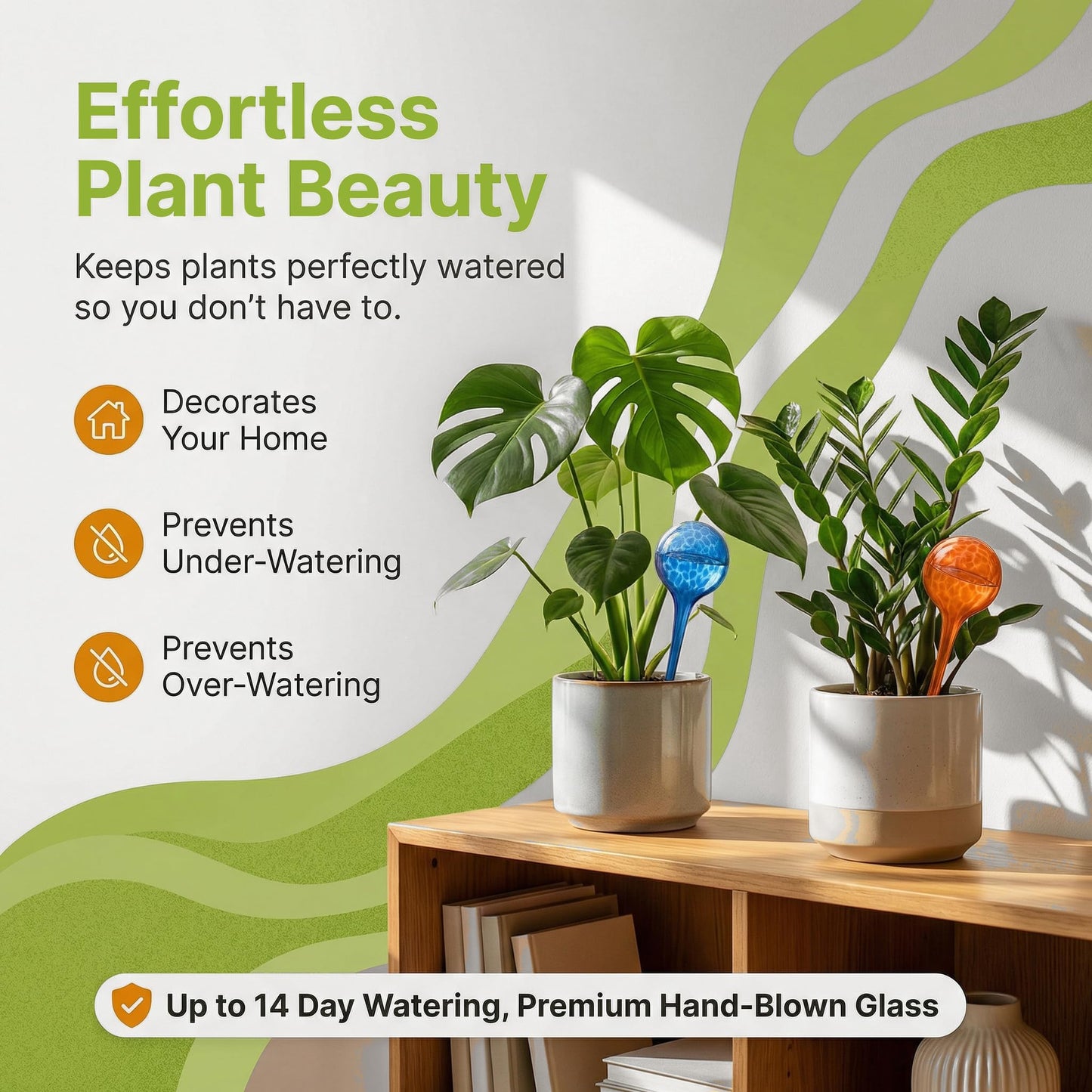 Little Green Leaf Automatic Plant Watering Globes Self Watering Planter Inserts (Set of 6) | Hands Free Multicolor Glass Bulbs | Planter Spikes to Support Indoor & Outdoor Plant Health (350ml)
