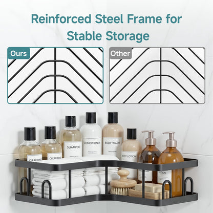 Veken Corner Shower Caddy 5-Pack, Advanced Rustproof Design, No Drilling Adhesive Shelves, Rack with Soap Holder, Large Capacity Bathroom Organizers and Storage, Wall-Mounted Kitchen&Home Decor,Black