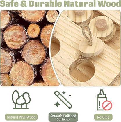 BNOSDM Wooden Bird Foraging Toys with Enrichment Puzzle for Training & Chewing Natural Wood Stand Platform Feeder Cage Accessoriesfor Small and Medium Parrots, Parakeets, Cockatiels, Sun Conures