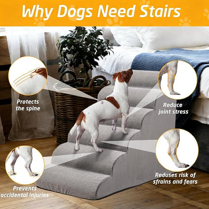 30" H Dog Stairs for Small and Medium Dogs 6-Step Ramps for High Beds and Couch Non-Slip Extra Wide Pet Stairs for Old Dogs and Puppy and Cat - Stable & Durable with Machine Washable Cover Indoor