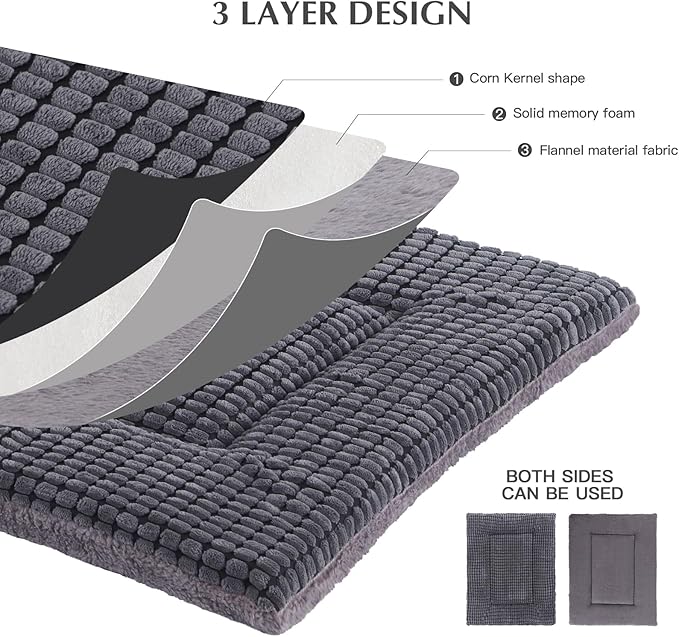 BVAGSS Reversible Dog Crate Pad, Memory Foam Pet Bed Mat, Soft Warm Machine Washable Sleeping Kennel Mattress for Small Medium Dogs XH079 (24''x18''x1.6'',Light Grey)