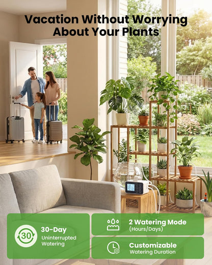 BAOSHISHAN 15 Potted Indoor Plant Watering System with 2-in-1 Spray & Drip Emitter, Battery Powered Automatic Plant Waterer Indoor Programmable Timer for Vacation Travel