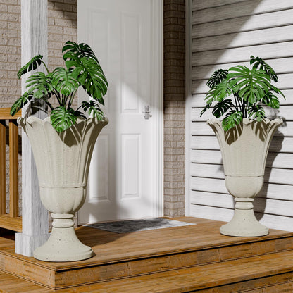 Trygoal 23.6" Tall Plastic Urn Planters for Outdoor Plants, Set of 2 Heavy-Duty Classic Indoor Large Flower Pots with Drainage Holes & Petal Design, Outdoor Planters for Porch, Home Garden, White