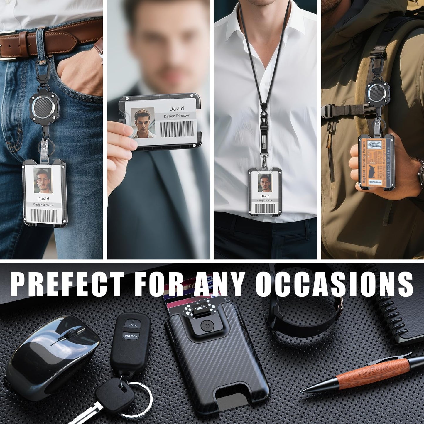LIUGX Badge Holder, No-Clip Version, ID Card Holder, Durable Polycarbonate (Holds 6 Cards), for Office, Laborer, Police, Work, Black
