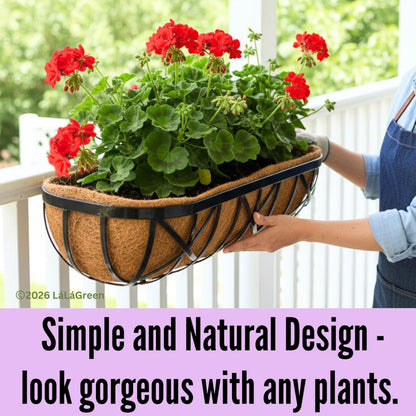 LaLaGreen 24 Inch, 2 Pack Railing Planters with Adjustable Mounting Brackets – Black Metal Window Planter Boxes for Outdoor Gardening, Wall-Mount Flower Pots, Balcony Fence Patio, Porch, Garden