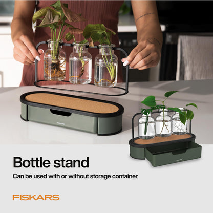 Fiskars Plant Propagation Station, Glass Test Tube Vases for Rooting Cuttings w/Metal Rack & Storage Drawer, Hydroponic System for Indoor Gardening Decor, Straight Sided Flutes for Easy Root Removal