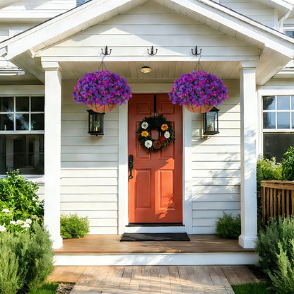 Artificial Hanging Flowers Plant with Basket for Outdoors Spring Decor, Fake Hanging Plants Faux Bougainvillea in Planter Look Real UV Resistant Silk Flowers for Outside Porch Patio Garden Home, Mix