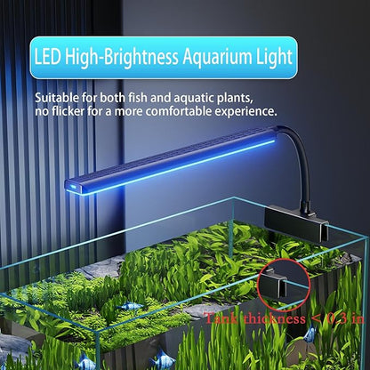 Clip On Aquarium Light for 1-5 Gallon Small Fish Tank – 3 Colors & 10 Dimmable Brightness Levels, Flicker-Free Full Spectrum LED Fish Tank Light with USB for Betta, Desktop, Nano Tank