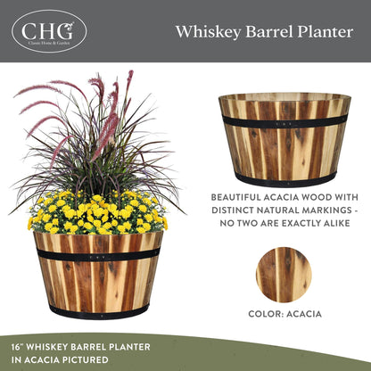 Classic Home & Garden 16" Whiskey Barrel Planter, Acacia
