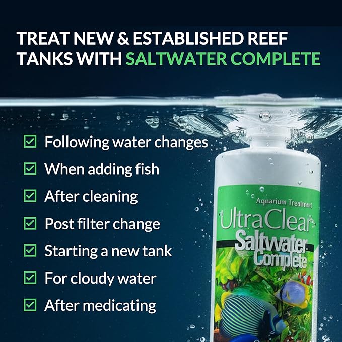 Saltwater Complete – Live Nitrifying Bacteria Blend for Saltwater & Reef Aquariums - Instant Cycle Marine Tank Starter - Removes Ammonia Nitrite - Clarifier - Safe for Fish Coral Invertebrates - 32oz
