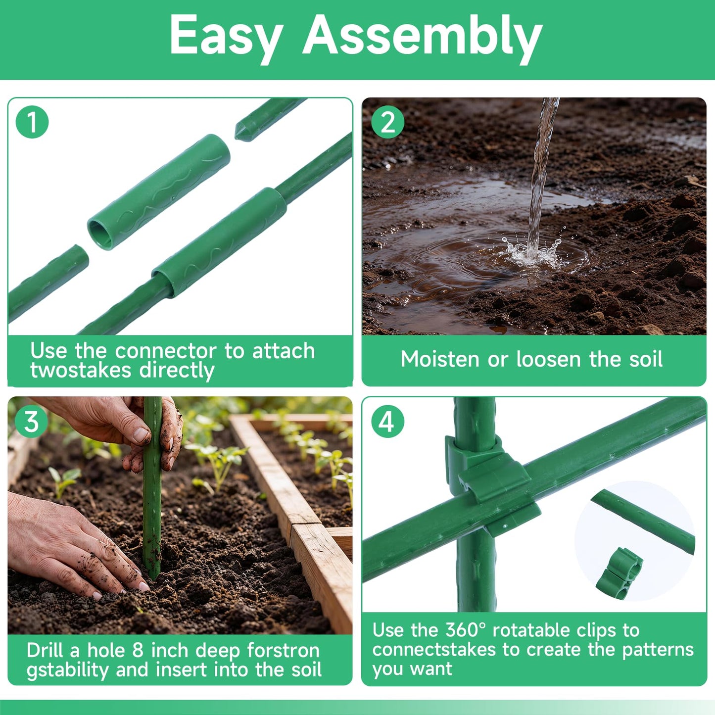 100 Pcs Tomato Stakes 16 Inch Garden Stakes for Outdoor Plants Support Plastic Coated Metal Plant Stakes Supports for Climbing Potted Plants with 50 Connectors 50 Rotatable Clips 165 Ft Twist Tie