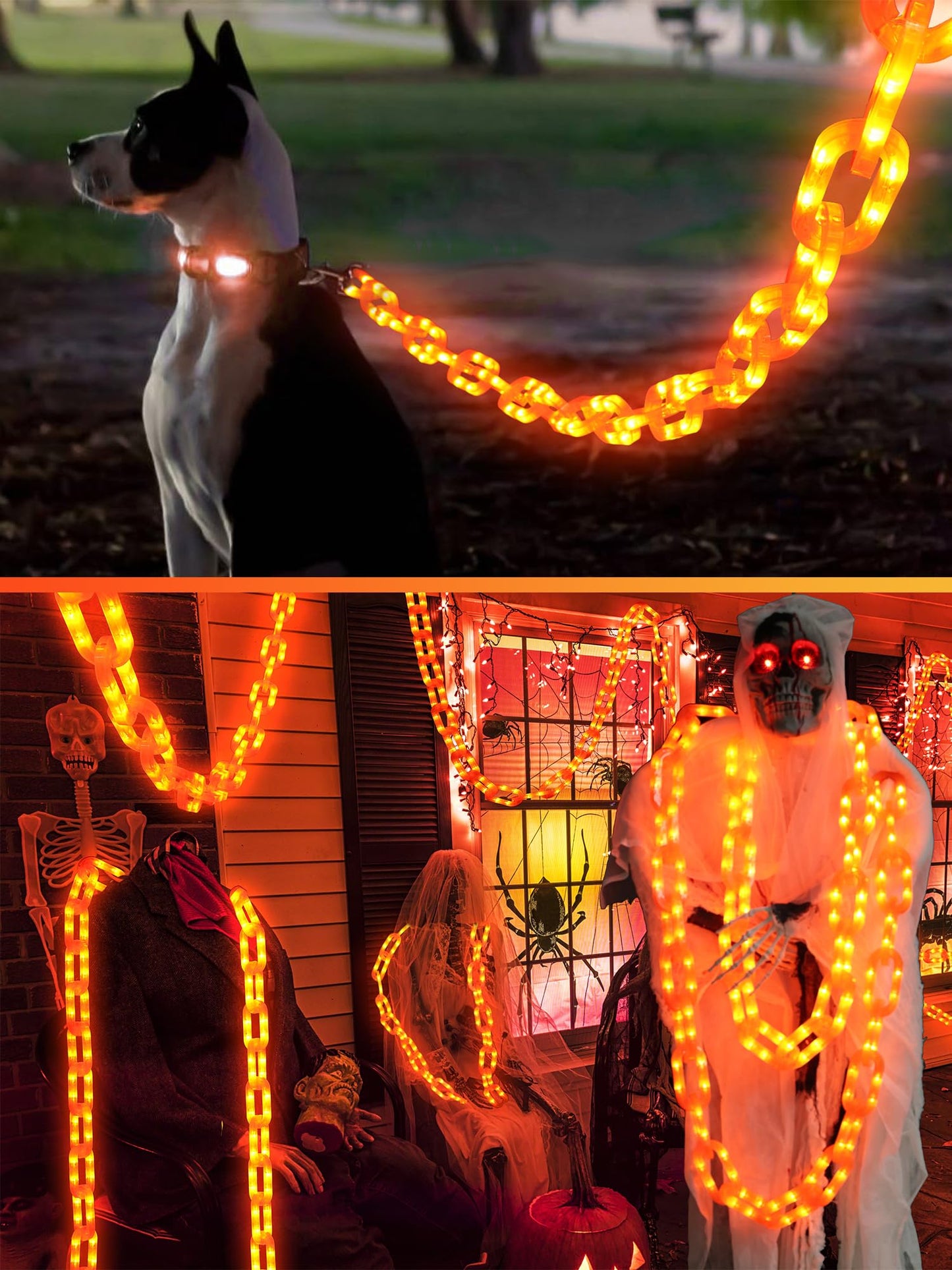 Flacchi Solar Halloween Decorations Outdoor String Lights - 10 Ft 160 LED Plastic Chain String Lights with Waterproof, 8 Lighting Modes Function US Patent Product (Orange)