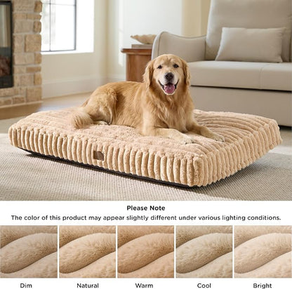 Bedsure ComfyFleece™ Fluffy Plush XXL Dog Bed Crate Pillow 47x29 SandyBeige | Aesthetic Crate Bed for Balanced Support Cute Chopped Foam Pad with Removable Washable Cover Non-Slip Waterproof Cozy Pet Mat
