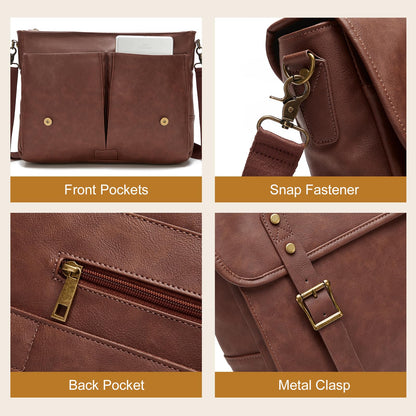 Leather Messenger Bag for Men, 15.6in Laptop Briefcase Vintage Waterproof Laptop Bag Shoulder Bags Satchel Office Bag(Dark Brown)