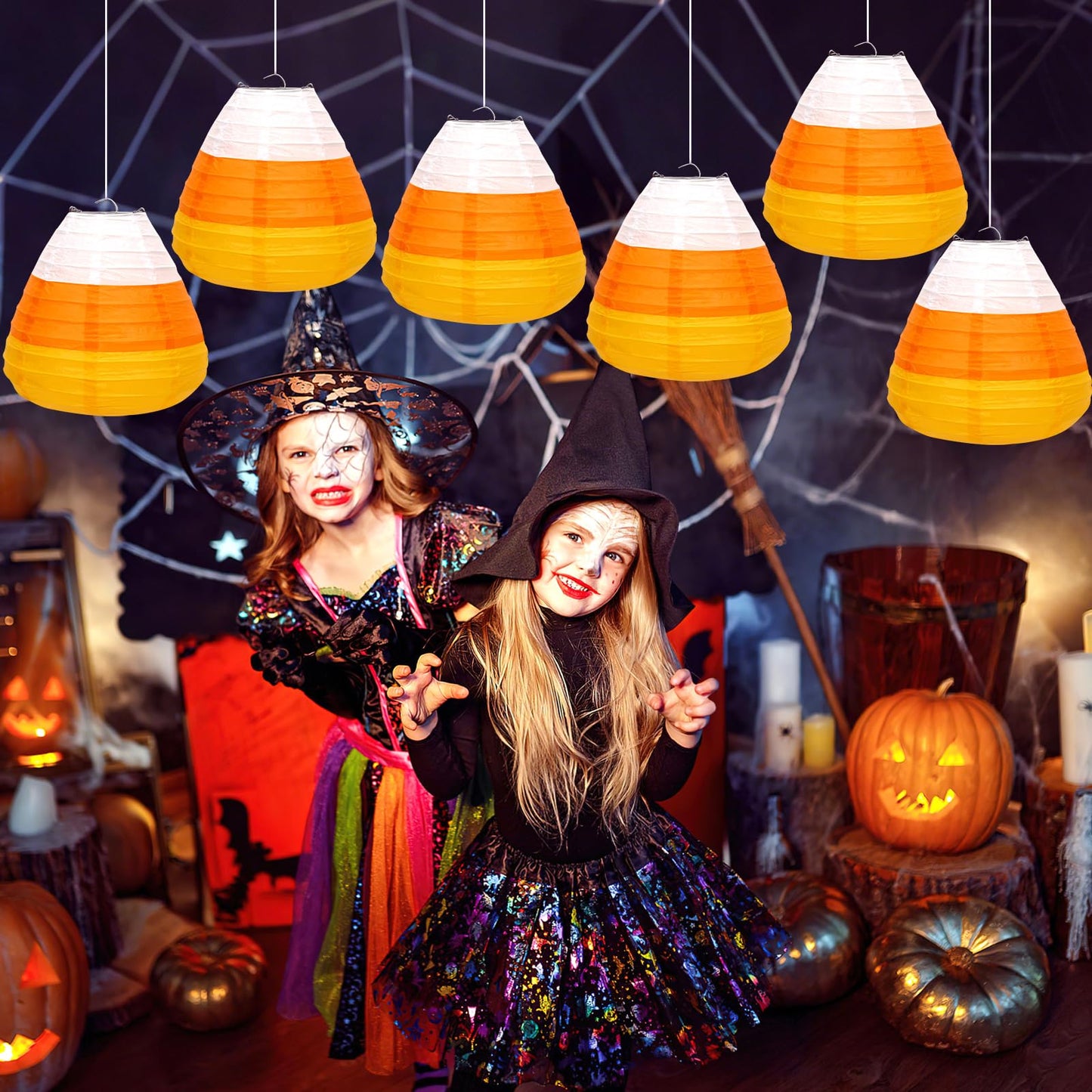 DECYOOL 12PCS Halloween Paper Lanterns, 3D Candy Corn Hanging Ornaments