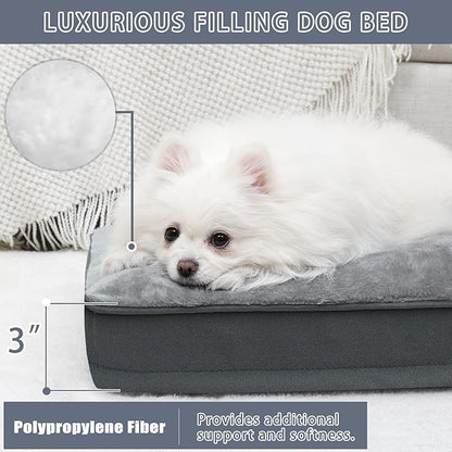 Dog Crate Bed Waterproof Deluxe Plush Dog Beds with Removable Washable Cover Anti-Slip Bottom Pet Sleeping Mattress for Large, Medium, Jumbo, Small Dogs, 29 x 18 inch, Gray