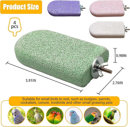 4 PCS Bird Beak Grinding Stone,Bird Perch Stands,Parrot Calcium Perch Platform,Parakeet Pumice Lava Beak Grinding Block Claws Trimmer Climbing Chewing Toys for Budgie Cockatiel Conure Lovebird