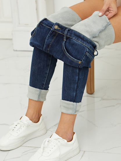 Yehopere Women's Winter Fleece Lined Jeans Slim Fit Warm Skinny High Waist Denim Jeans