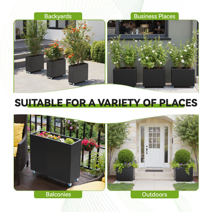 HAYOHRT Rectangular Planter Box for Outdoor Indoor Patio Porch with Drainage Holes & Removable Shelf Black Flower Planter 35 x 12 x 26inch Modern Design for Plants Flowers Vegetables Fruits